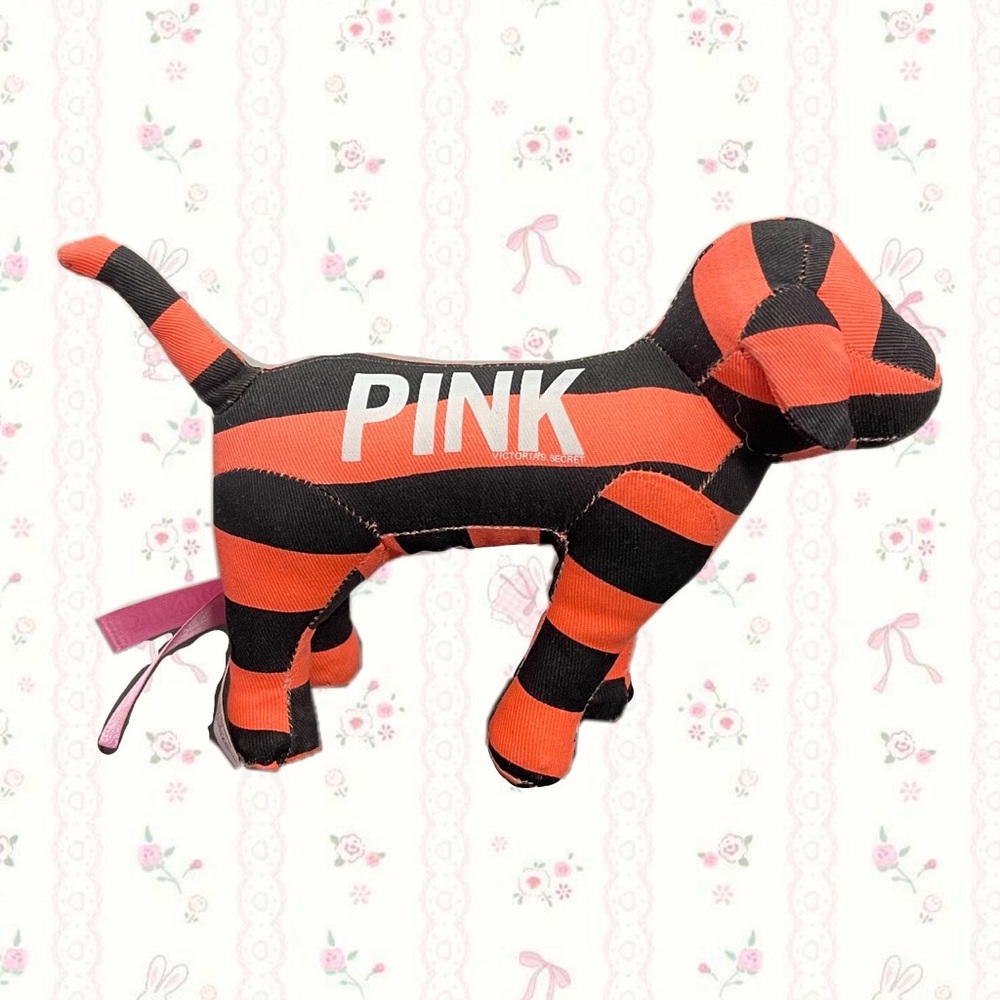 Victoria's Secret PINK Black and Orange Striped Dog Plush Figurine